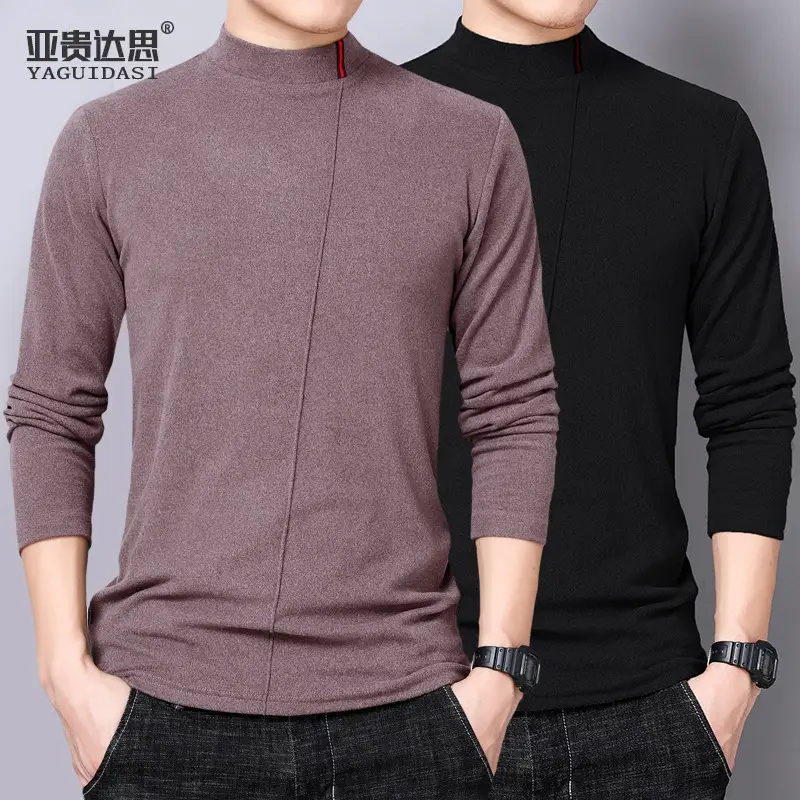 Men's Black Fleece Long-Sleeve Collar T-Shirt