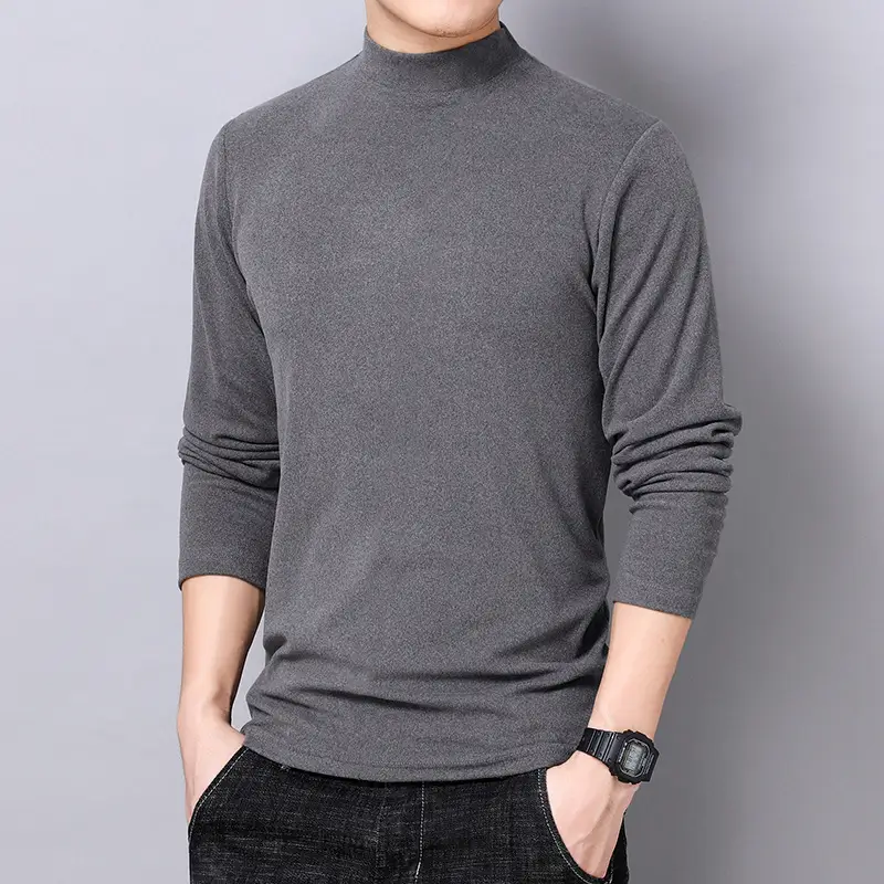 Men's Black Fleece Long-Sleeve Collar T-Shirt