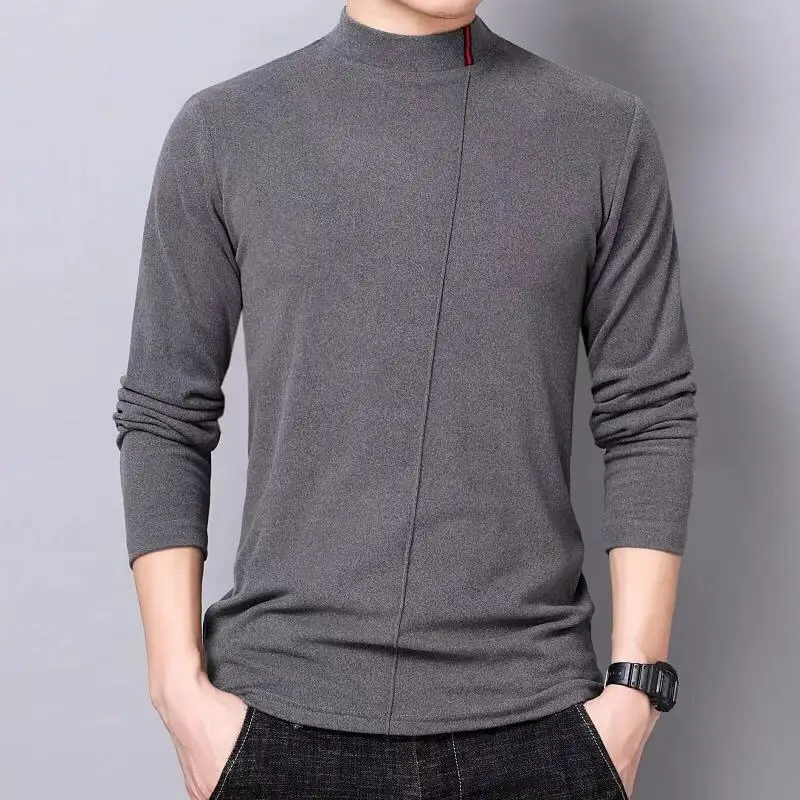 Men's Black Fleece Long-Sleeve Collar T-Shirt