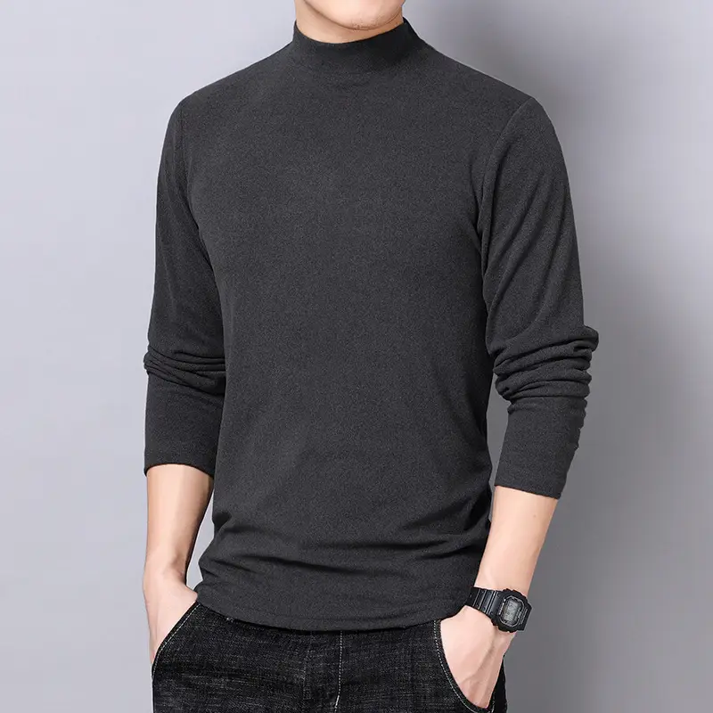 Men's Black Fleece Long-Sleeve Collar T-Shirt