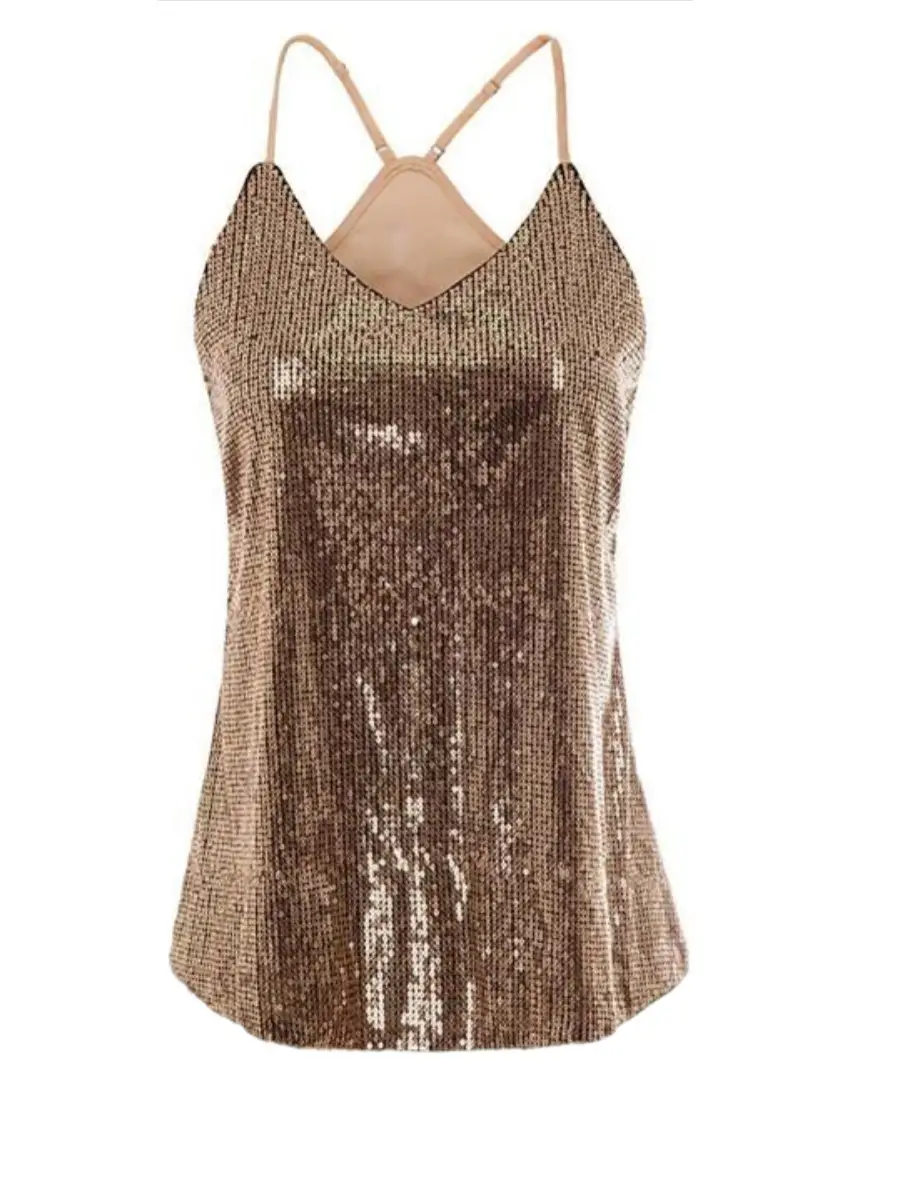 2025 Black Sequin Sleeveless Camisole Vest for Women - Image 2
