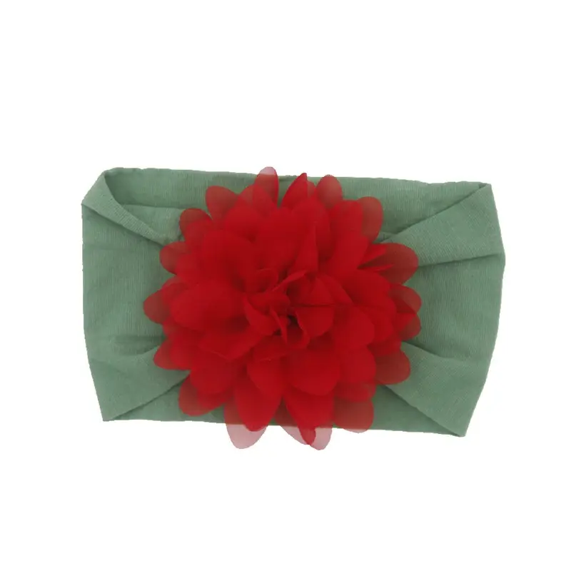 New Green Chiffon Baby Headband with Red Flower - Image 21