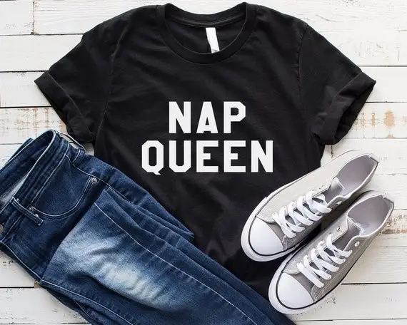 NAP QUEEN Women's White T-Shirt Short Sleeve Streetwear - Image 2
