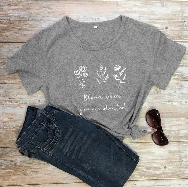 Women Pink Floral Printed T-Shirt "Bloom Where You Are Planted"
