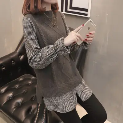 Women Plaid Knit Long Sleeve Sweater Mid Length 2026 - Image 7
