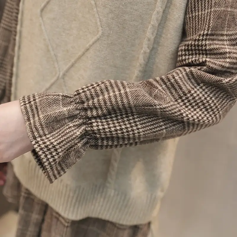 Women Plaid Knit Long Sleeve Sweater Mid Length 2026 - Image 10