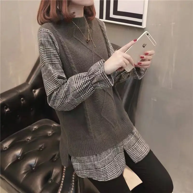 Women Plaid Knit Long Sleeve Sweater Mid Length 2026 - Image 5