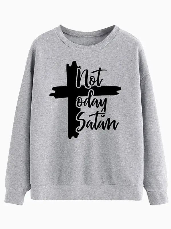 Not Today Satan Round Neck Sweater Grey