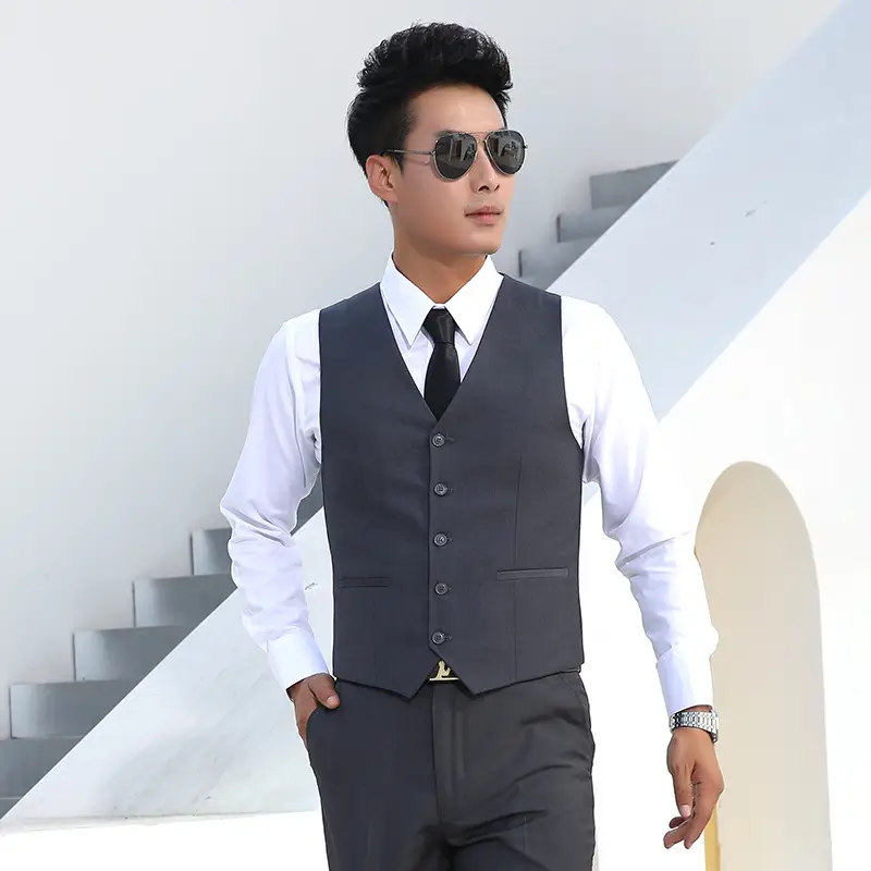 Men's Black Slim Fit Korean Style Vest - Image 6