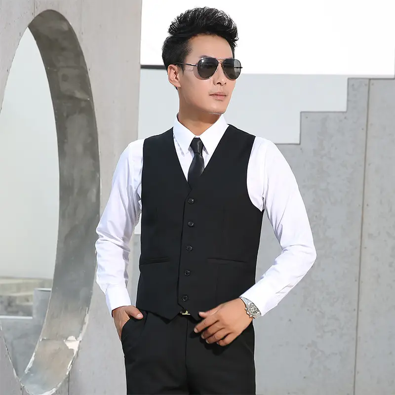 Men's Black Slim Fit Korean Style Vest - Image 2
