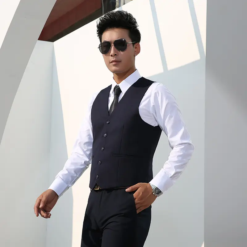 Men's Black Slim Fit Korean Style Vest - Image 3