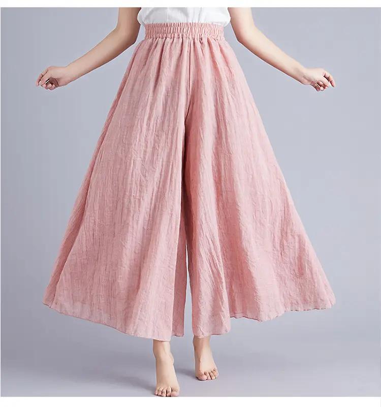 2026 Summer Linen Wide Leg Pants Pink Ethnic — feature 87