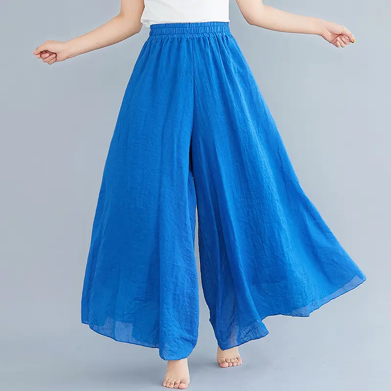 2026 Summer Linen Wide Leg Pants Pink Ethnic