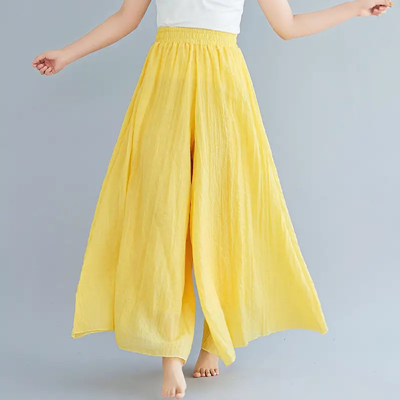 2026 Summer Linen Wide Leg Pants Pink Ethnic