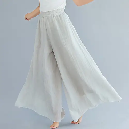 2026 Summer Linen Wide Leg Pants Pink Ethnic