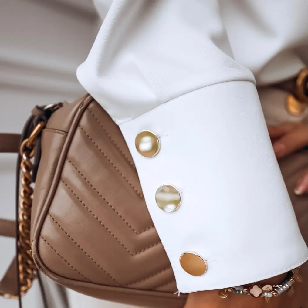 Brown Quilted Shoulder Bag with Pearl Buttons - Image 7
