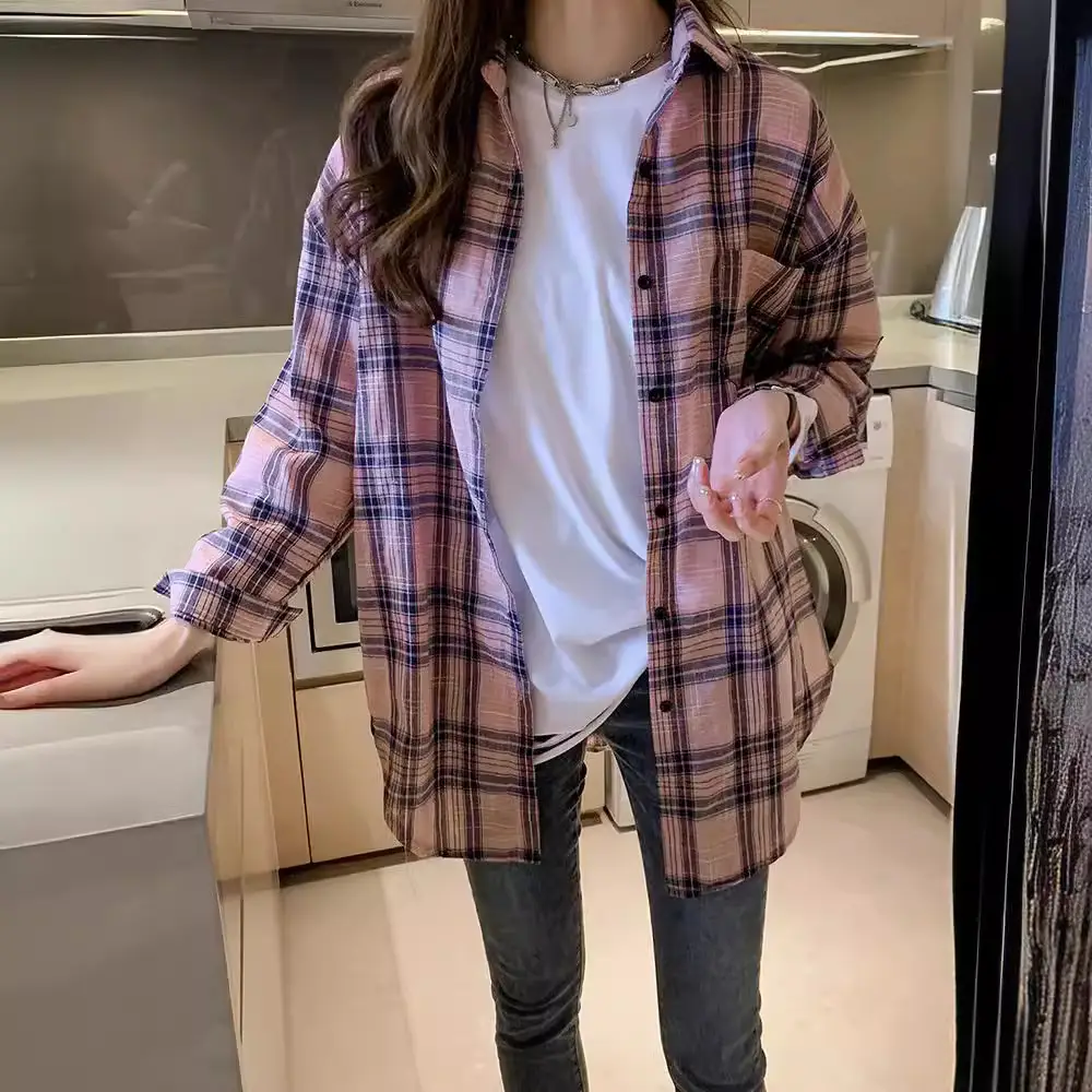 2023 Korean Style Plaid Long Sleeve Women's Jacket