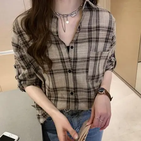 2023 Korean Style Plaid Long Sleeve Women's Jacket