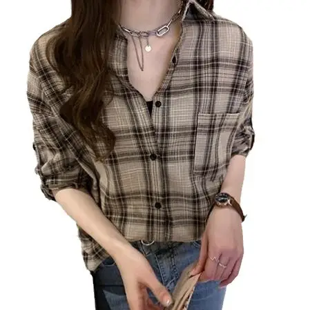 2023 Korean Style Plaid Long Sleeve Women's Jacket