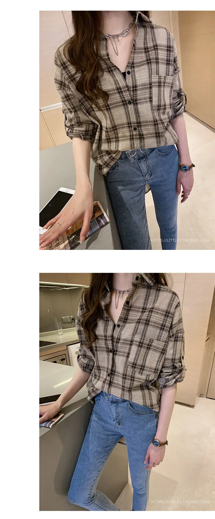 2023 Korean Style Plaid Long Sleeve Women's Jacket — feature 12