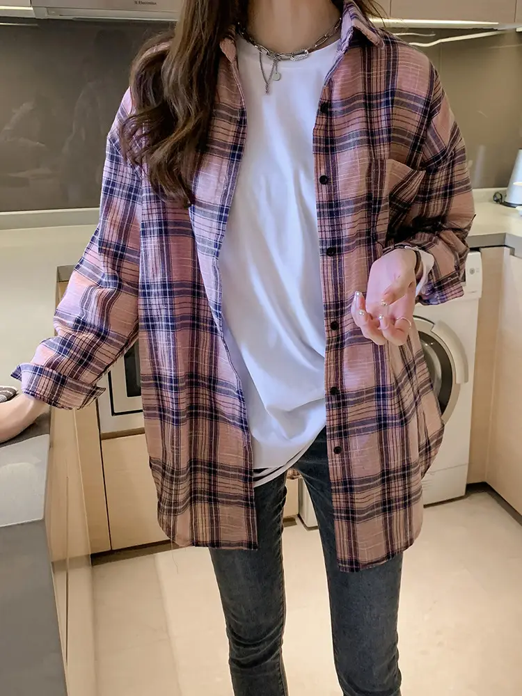 2023 Korean Style Plaid Long Sleeve Women's Jacket