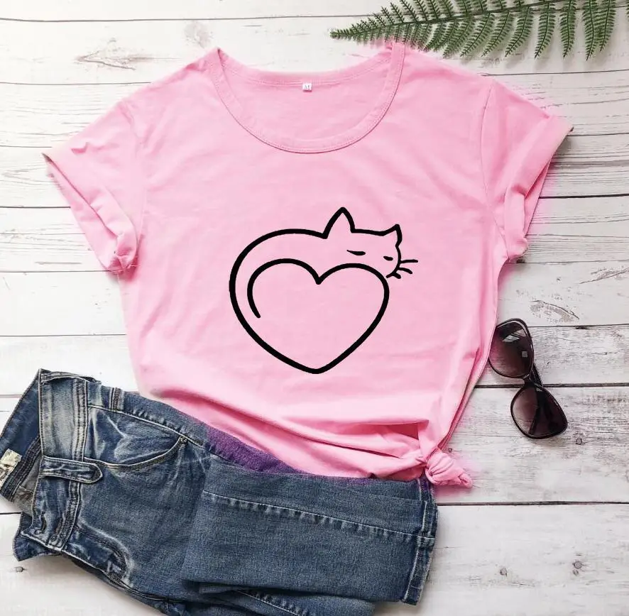 Red Cat Heart T-Shirt for Men Women Streetwear - Image 4
