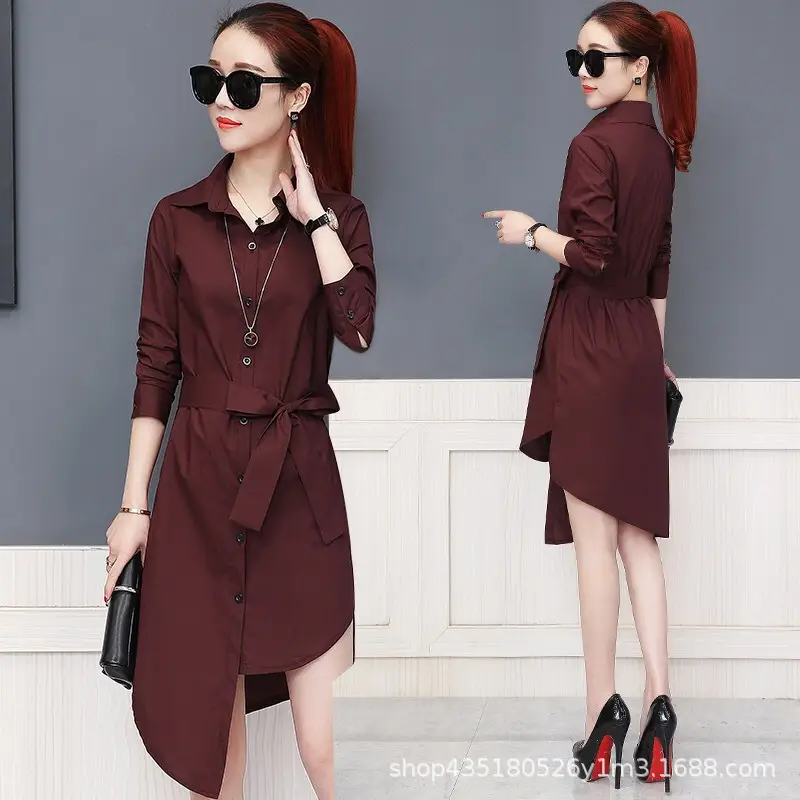Women Red Belted Coat Mid Length Plus Size - Image 3