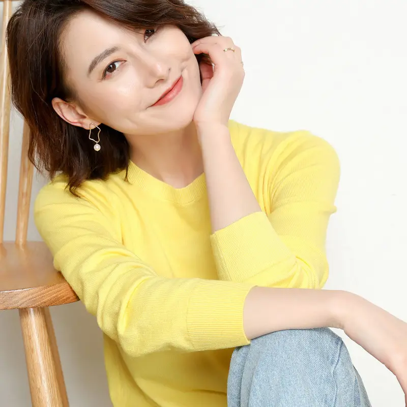 Women Purple Knit Pullover Round Neck Long Sleeve - Image 33