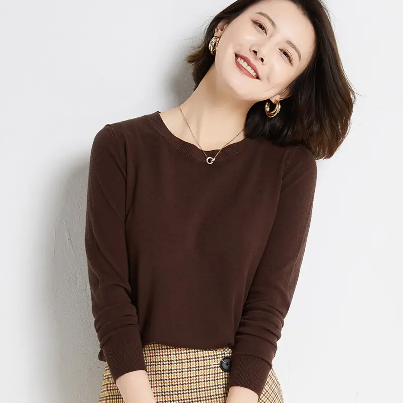 Women Purple Knit Pullover Round Neck Long Sleeve - Image 29