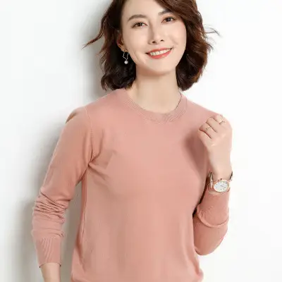 Women Purple Knit Pullover Round Neck Long Sleeve - Image 8