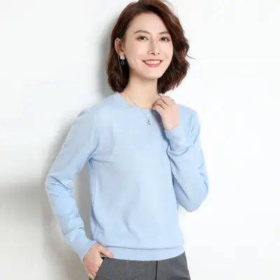 Women Purple Knit Pullover Round Neck Long Sleeve - Image 12