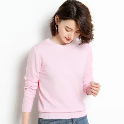 Women Purple Knit Pullover Round Neck Long Sleeve - Image 2