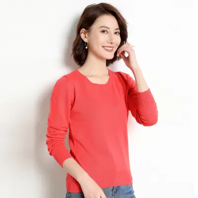 Women Purple Knit Pullover Round Neck Long Sleeve - Image 14