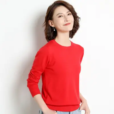 Women Purple Knit Pullover Round Neck Long Sleeve - Image 17