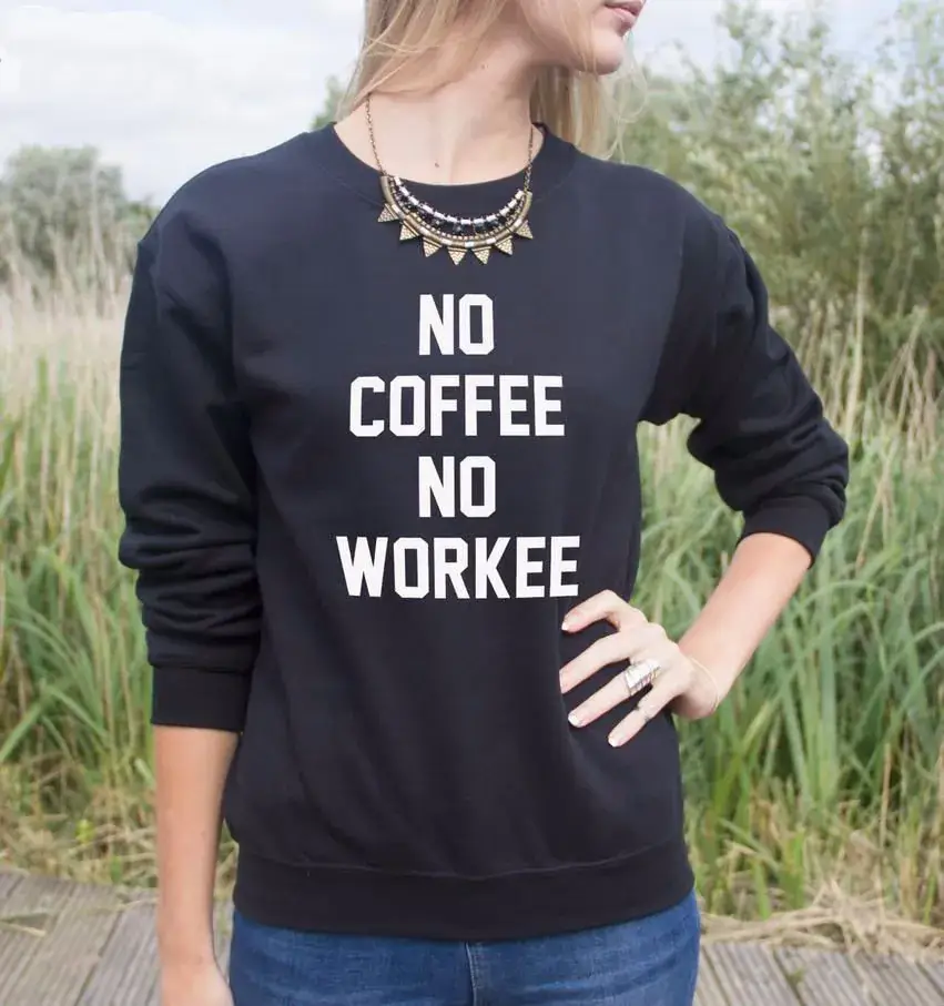 No Coffee No Workee Round Neck Sweater Black