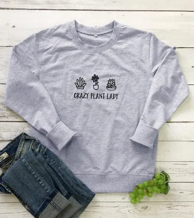 Green Crazy Plant Lady Sweatshirt with Plant Hands Design - Image 3