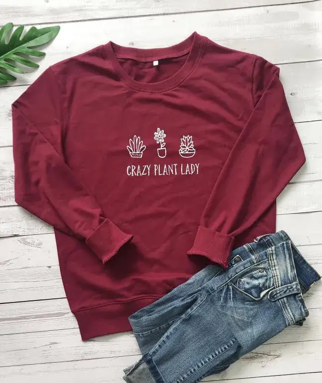 Green Crazy Plant Lady Sweatshirt with Plant Hands Design - Image 6