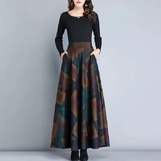 Plaid A-Line Skirt Large Swing Long Skirt Women Spring Autumn - Image 4