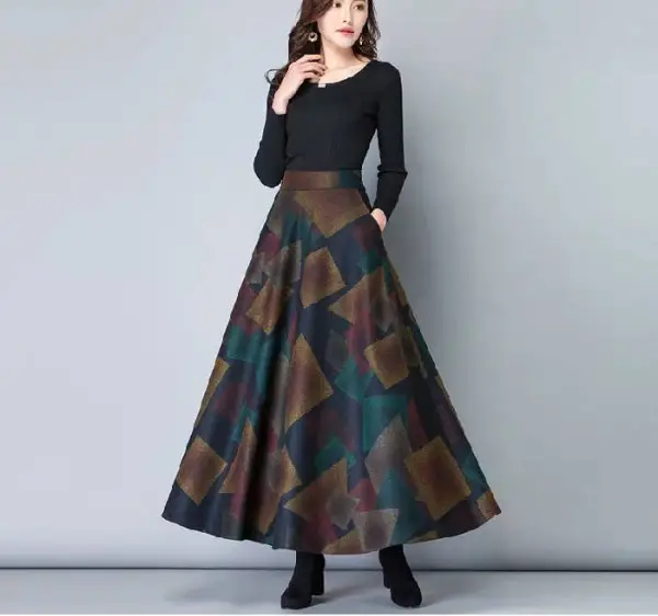 Plaid A-Line Skirt Large Swing Long Skirt Women Spring Autumn - Image 2
