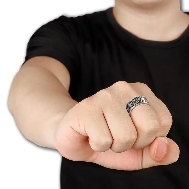 Retro Men's Silver Ring Six-Character Mantra Auspicious Cloud Pattern Pixiu - Image 9