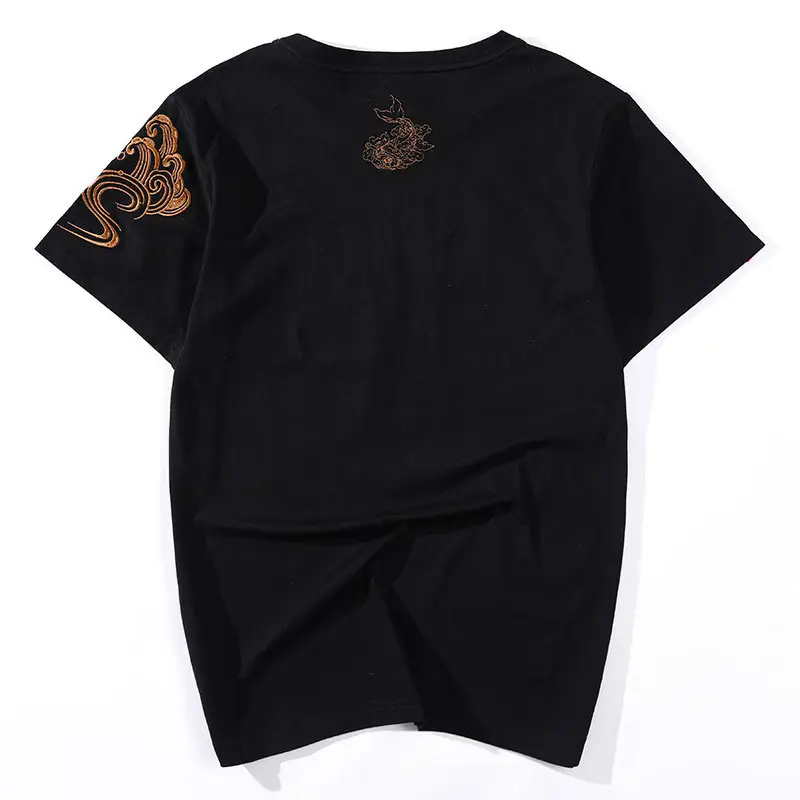 Men Cotton T-Shirt White Dragon Embroidered Large - Image 4