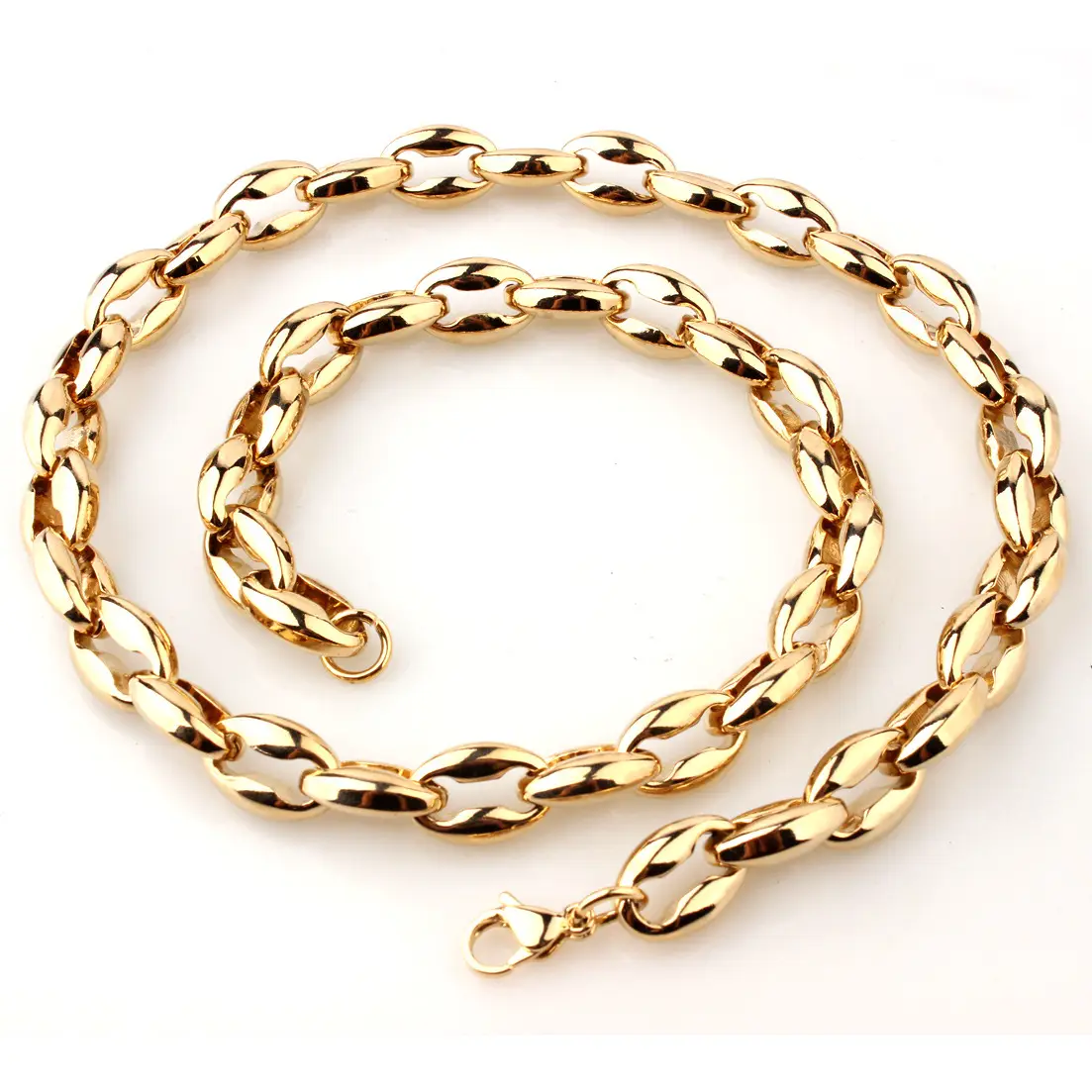 7/9mm Men's European American Hollow Coffee Bean Necklace Stainless Steel Titanium - Image 3