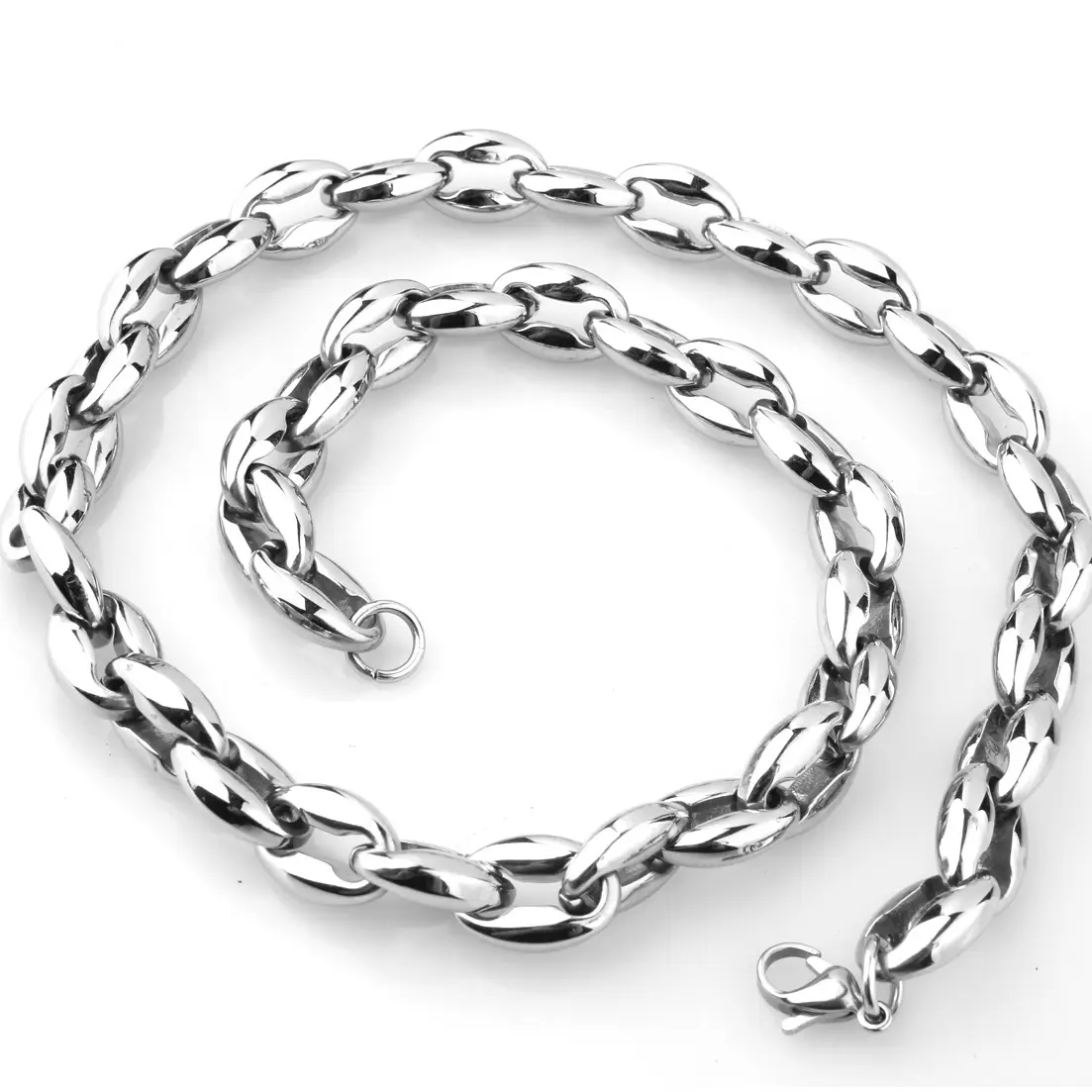 7/9mm Men's European American Hollow Coffee Bean Necklace Stainless Steel Titanium - Image 4