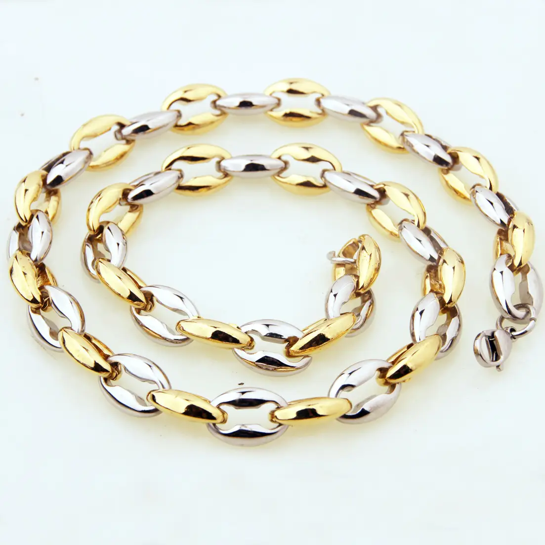 7/9mm Men's European American Hollow Coffee Bean Necklace Stainless Steel Titanium - Image 5