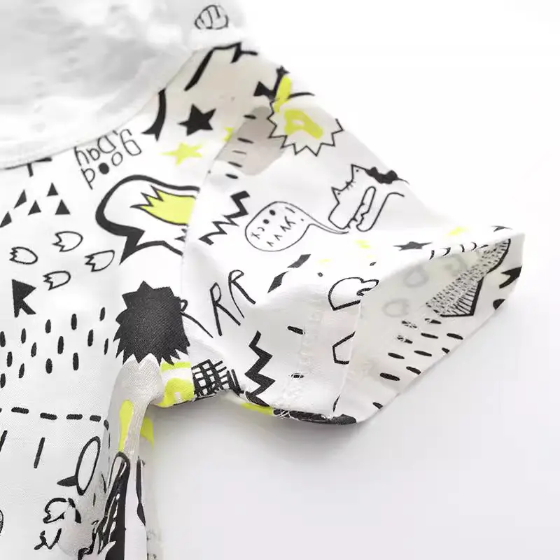 Summer Kids Printed T-Shirt White Black Star Pattern - Image 2