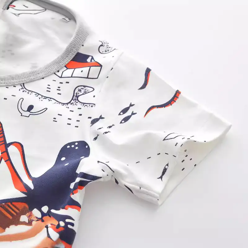 Boys Printed T-Shirt White European Style Summer - Image 3