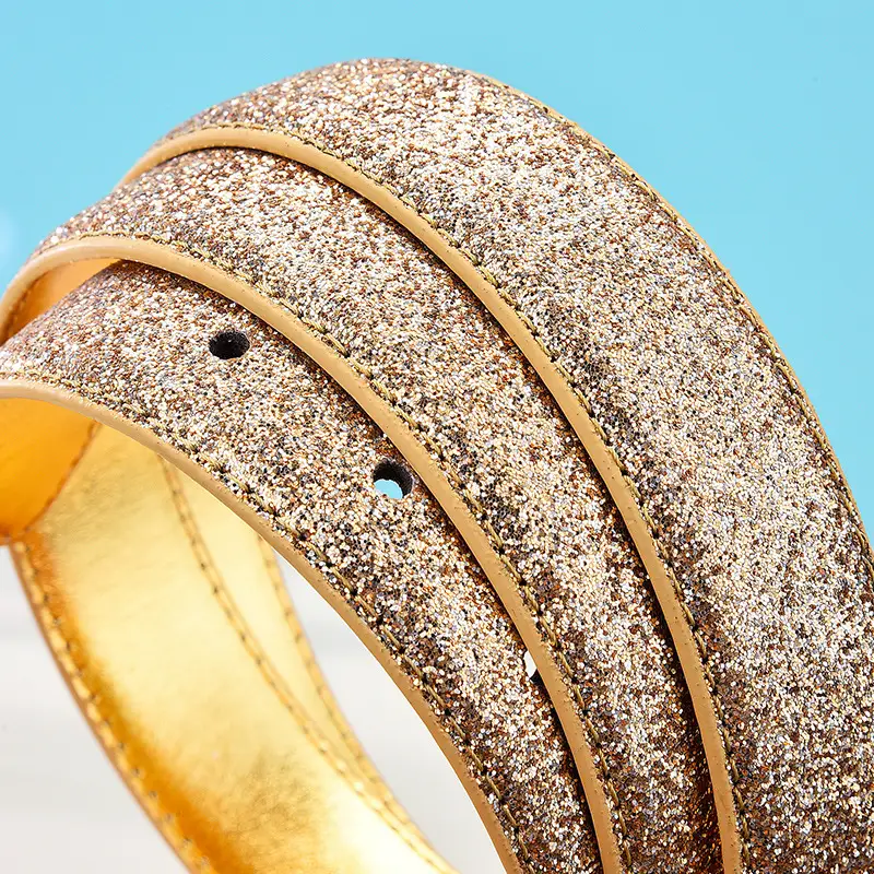 Gold Faux Leather Women's Belt with Sparkle Detail