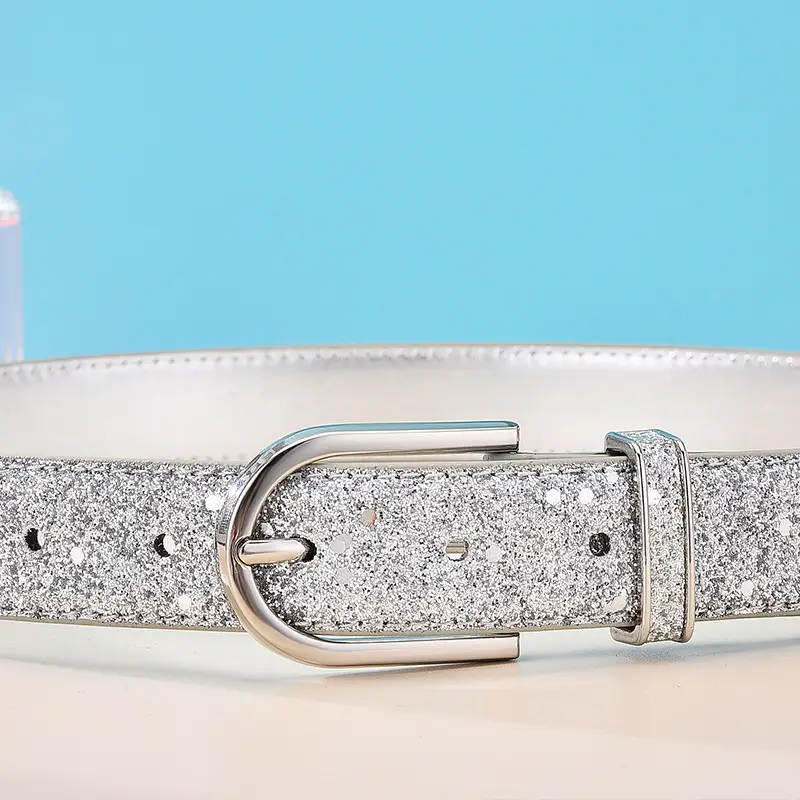 Gold Faux Leather Women's Belt with Sparkle Detail