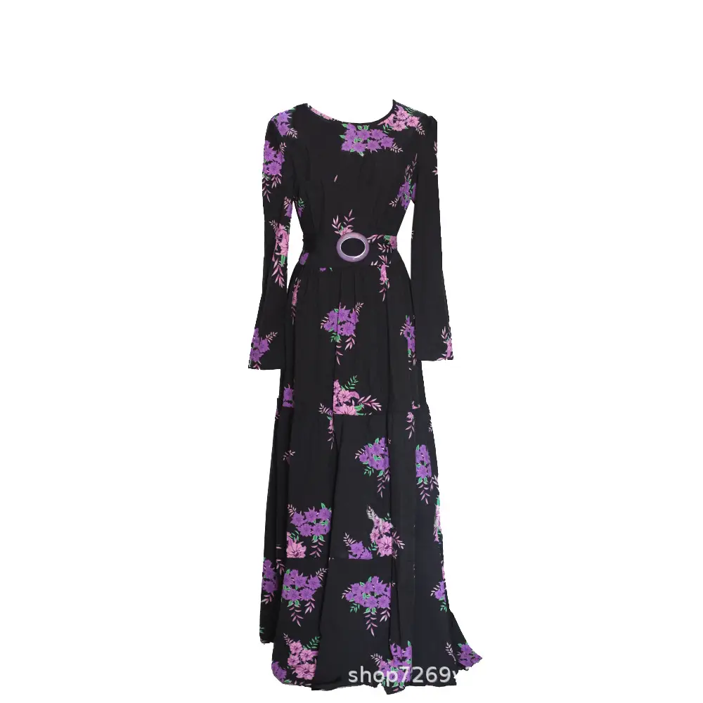 Black Printed High Waist Lace Skirt with Hijab Set - Image 2