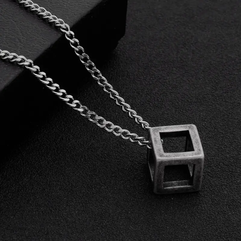 Titanium Cube Pendant Necklace for Men - Image 4